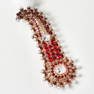 Amrita Singh Dazzling Ruby Red Brooch with Feather